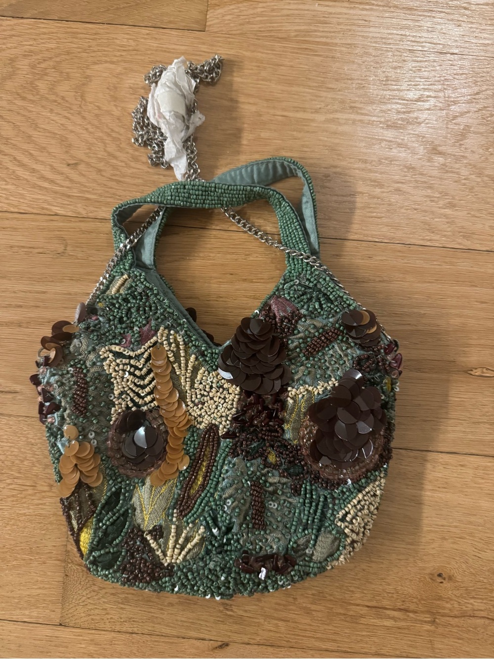 Pull&Bear Green Beaded Floral Shoulder Bag. Never used. - Picture 2 of 3
